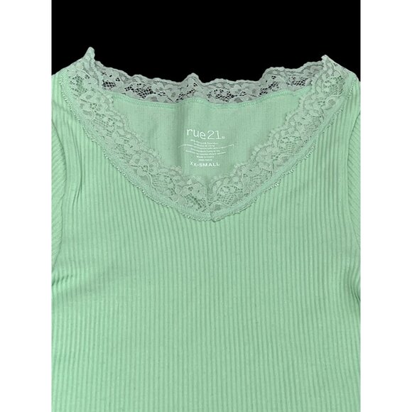 Rue 21 - Women's Short Sleeve Lace V-Neck T-Shirt - Green - XXS - Picture 4 of 12